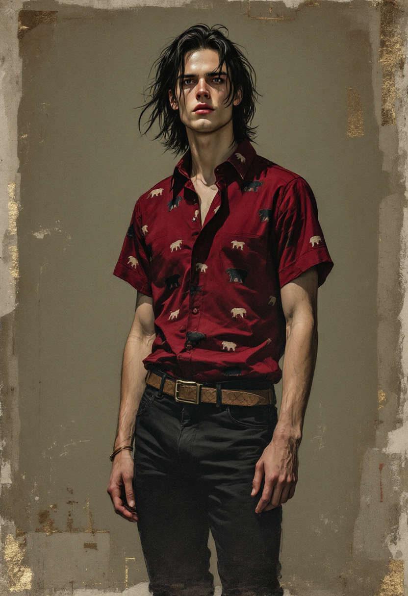 Grizzly bear print button-down